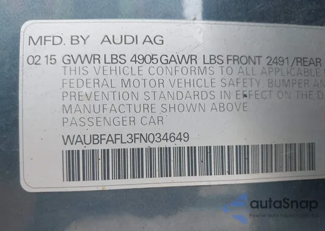 2015 Audi A4 2.0T Premium из США, поврежденный, VIN WAUBFAFL3FN034649